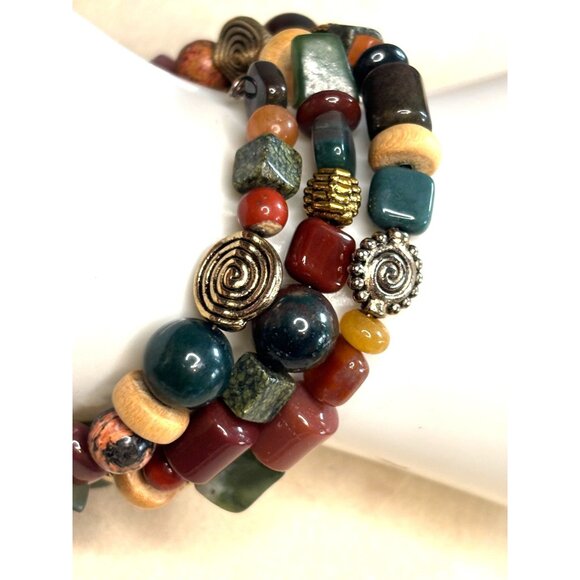 Chunky Multicolor Beaded Stretch Bracelets With Metal Accents & Wooden Beads - Picture 1 of 9